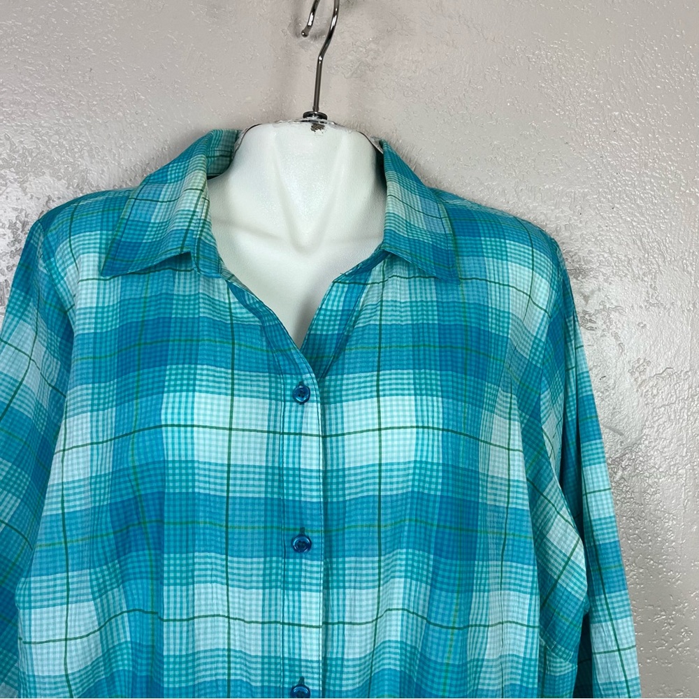 Christopher & Banks Shirt Top Women's XXL Blue Green Plaid 3/4 Sleeves 5 for $30 - Picture 7 of 15